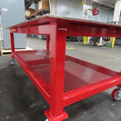 48" x 96" x 34" Tall 1/2" Steel Top Rolling Work Bench Welding Table Shelf New