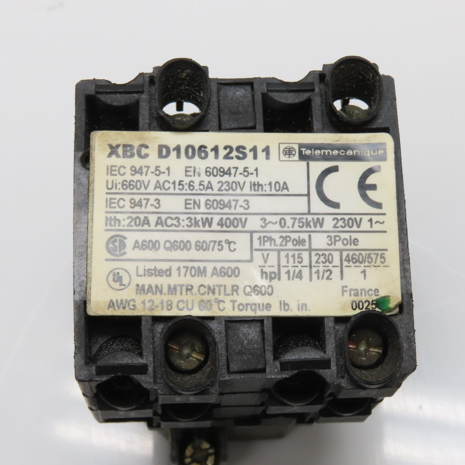 Telemecanique XBC D10612S11 Manual Motor Controller 660V 20A 1HP