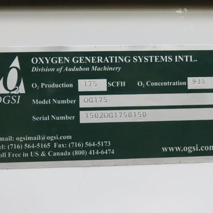 OGSI OG175 Compressed Air Oxygen Generator 110V 1Ph 175CFM 93% Purity