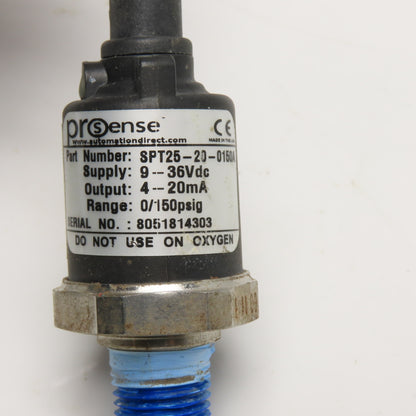 ProSense SPT25-20-0150A Pressure Transmitter 0-150psig 4-20mA 9-36VDC