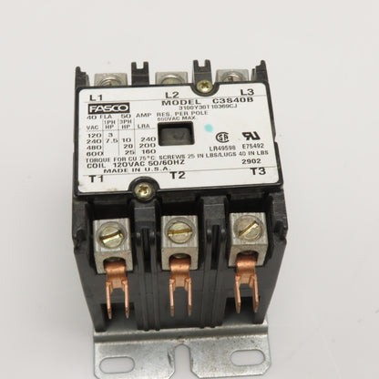 Fasco 3100Y30T10369CJ C3S40B 40A 3-Pole Contactor 120VAC Coil 600VAC