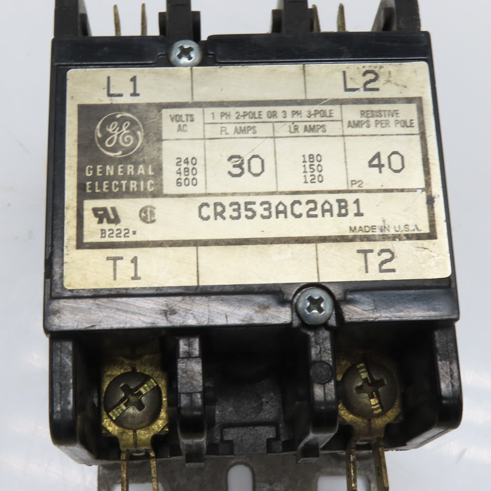 General Electric CR353AC2AB1 30A 2-Pole Contactor 208/240VAC Coil 600VAC