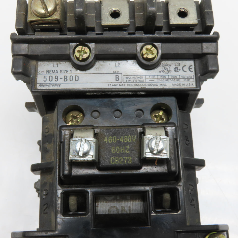 Allen-Bradley 509-BOD NEMA Size 1 Magnetic Motor Starter 3Ph 480V Coil