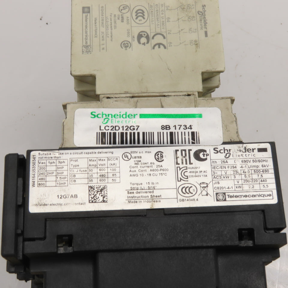 Schneider Electric LC2D12G7 25A Reversing Contactor Assembly 120VAC Coil