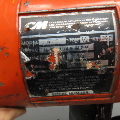 CM WF Valustar 1/2 Ton Electric Chain Hoist 10' Lift 16FPM 115V 1Ph