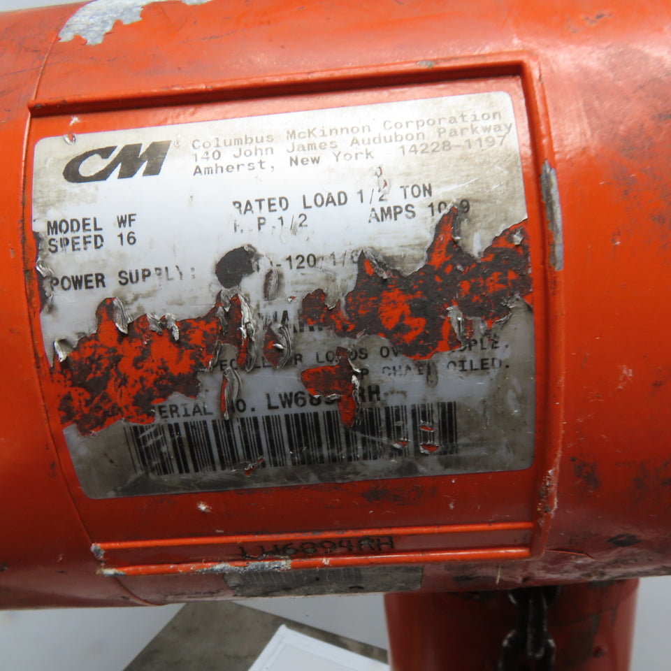 CM WF Valustar 1/2 Ton Electric Chain Hoist 10' Lift 16FPM 115V 1Ph