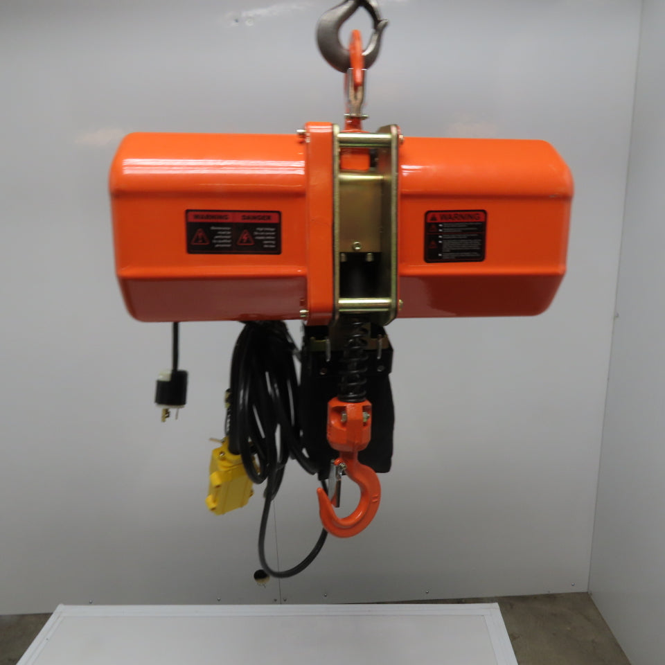 HHXG 1 Ton Electric Chain Hoist 18' Lift 15FPM 230V 1Ph New