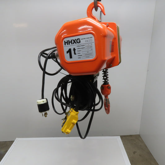 HHXG 1 Ton Electric Chain Hoist 18' Lift 15FPM 230V 1Ph New