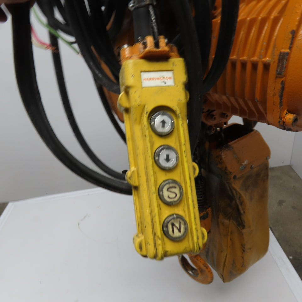 Harrington ES3B-873 1 Ton Electric Chain Hoist 10' Lift 13FPM With Power Trolley