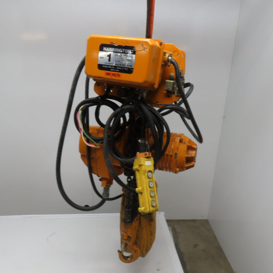 Harrington ES3B-873 1 Ton Electric Chain Hoist 10' Lift 13FPM With Power Trolley