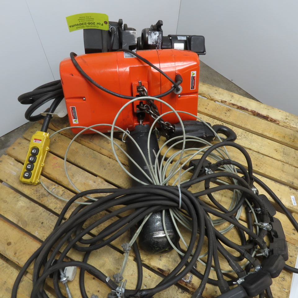 CM Valustar 2 Ton Electric Chain Hoist 15' Lift 8FPM208-480V W/ Powered Trolley