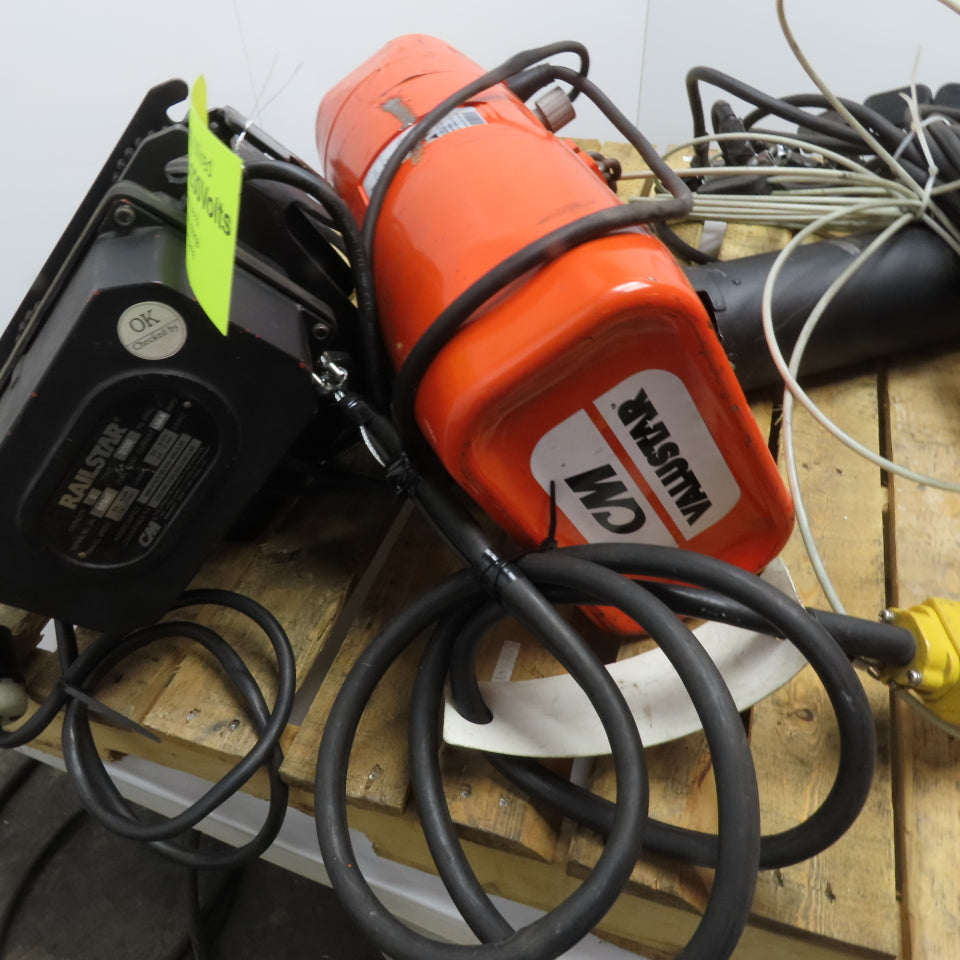 CM Valustar 2 Ton Electric Chain Hoist 15' Lift 8FPM208-480V W/ Powered Trolley