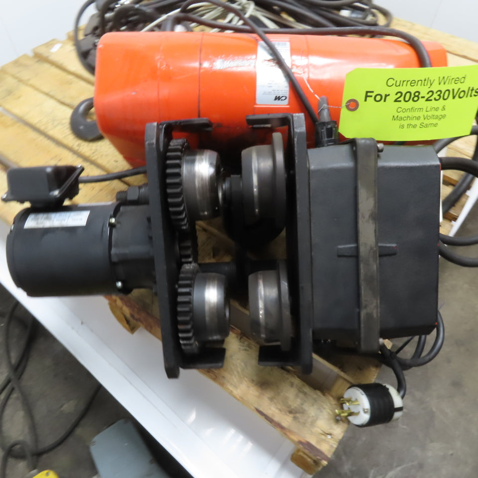 CM Valustar 2 Ton Electric Chain Hoist 15' Lift 8FPM208-480V W/ Powered Trolley
