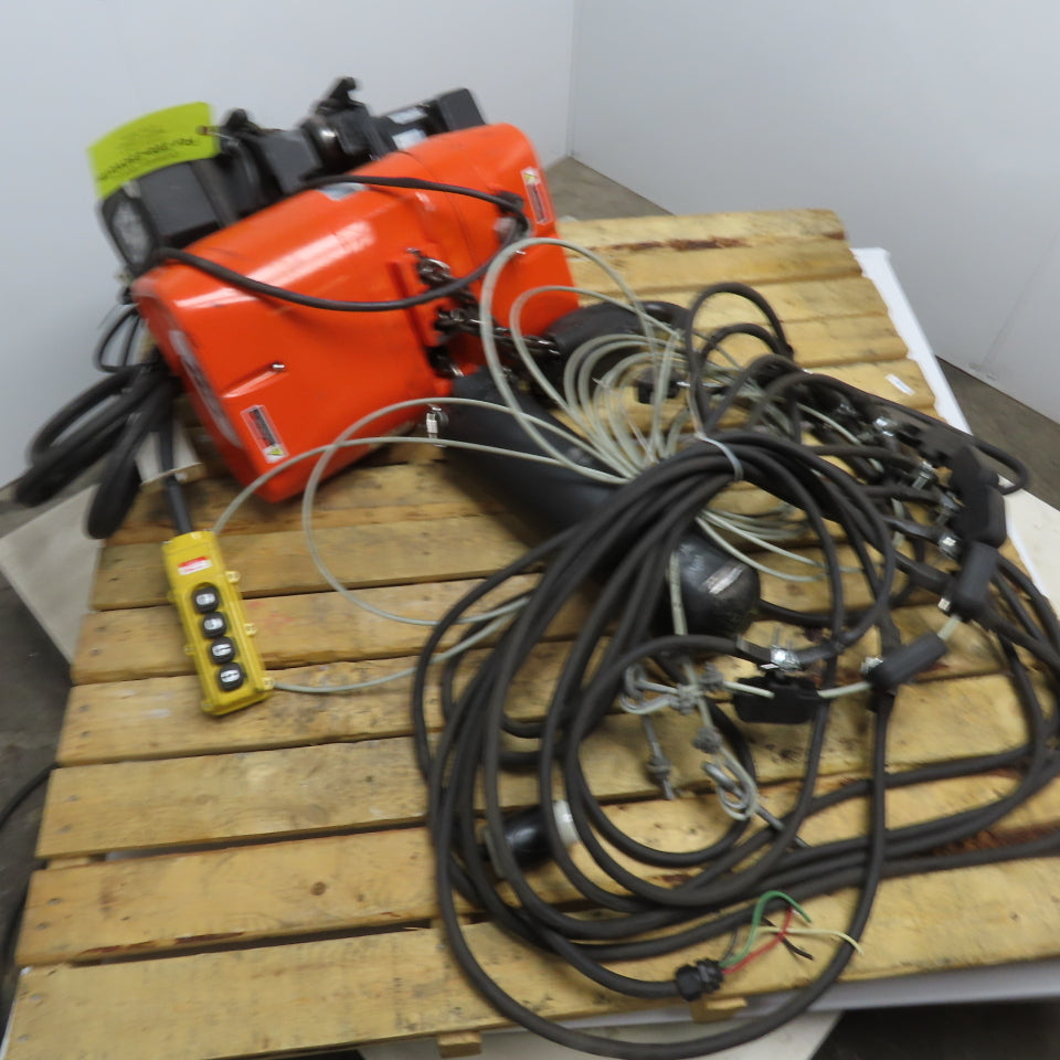 CM Valustar 2 Ton Electric Chain Hoist 15' Lift 8FPM208-480V W/ Powered Trolley