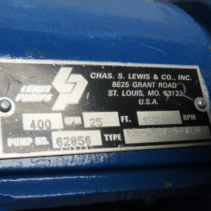Lewis Pumps GR-0614-5-4LH 5HP Electric Motor Pump 230/460V 3Ph 1750RPM 400GPM