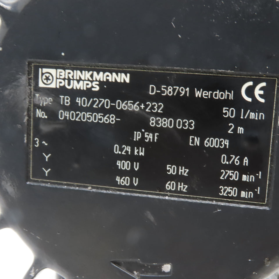 Brinkmann TB 40/270-0656+232 0.24kW Immersion Pump 400/460V 3Ph 50 l/min