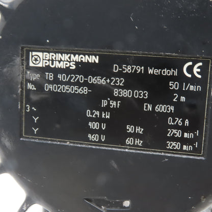 Brinkmann TB 40/270-0656+232 0.24kW Immersion Pump 400/460V 3Ph 50 l/min