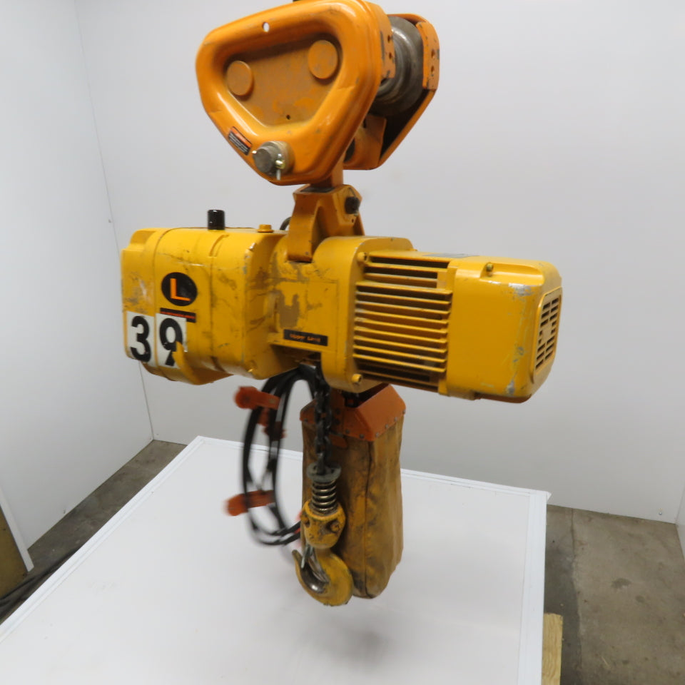 Harrington ER1A-570 2 Ton Electric Chain Hoist 15' Lift 208-460V 3Ph W/ Trolley