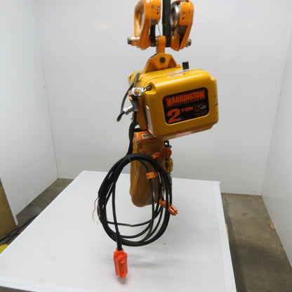 Harrington ER1A-570 2 Ton Electric Chain Hoist 15' Lift 208-460V 3Ph W/ Trolley