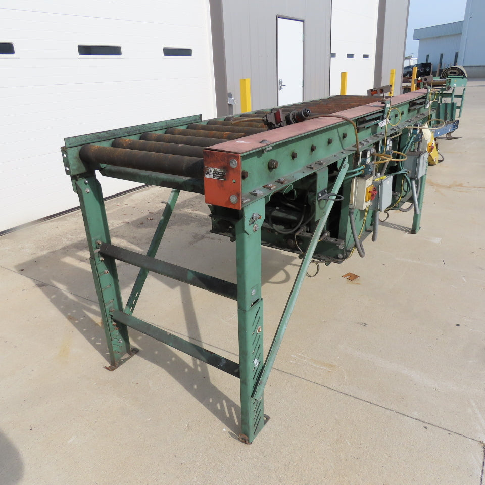 Roach 25" BF x 120" OAL Powered Roller Conveyor 90° Chain Drive Transfer 20FPM
