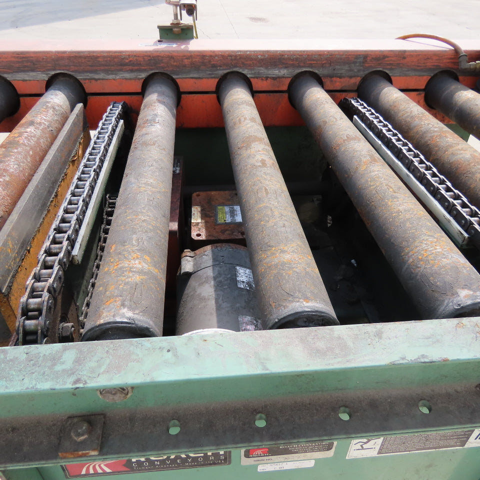 Roach 25" BF x 120" OAL Powered Roller Conveyor 90° Chain Drive Transfer 20FPM