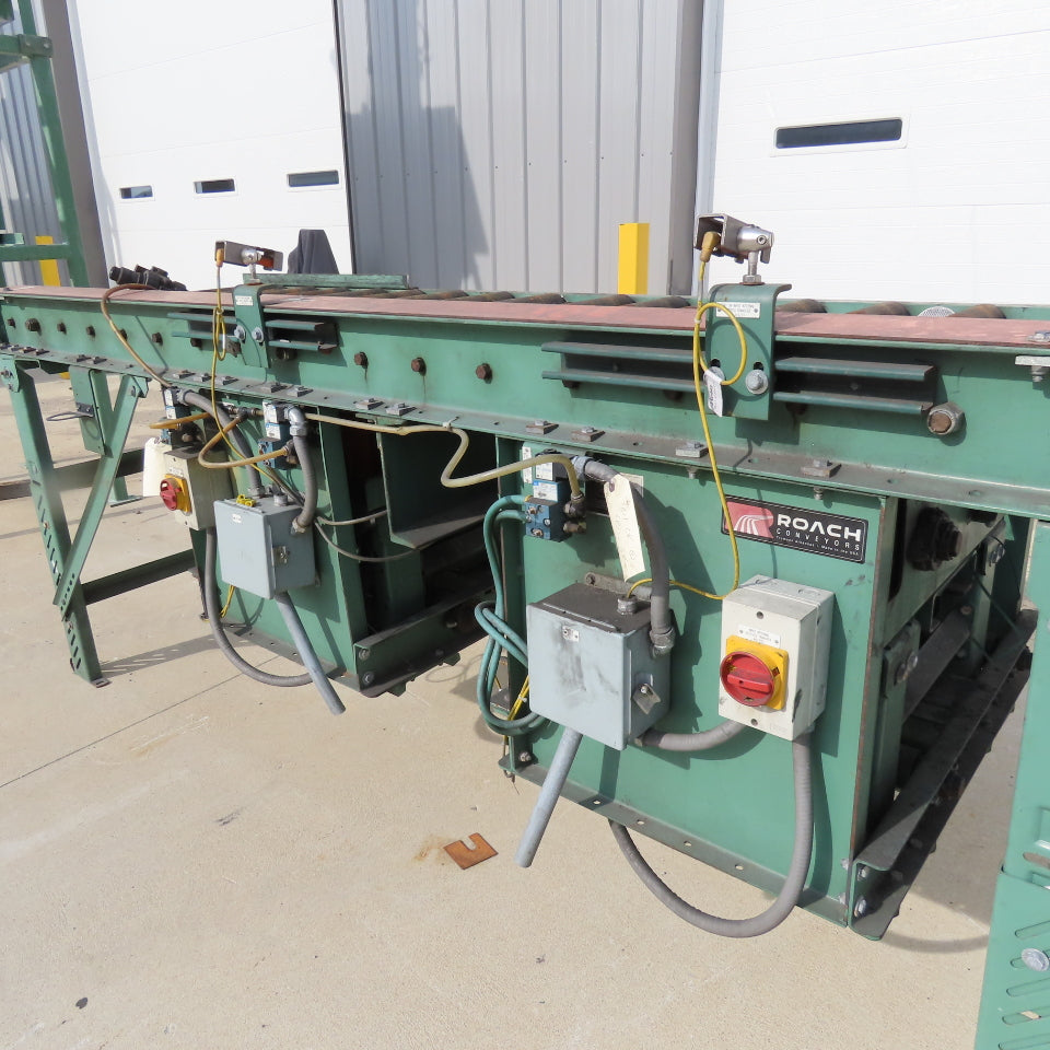 Roach 25" BF x 120" OAL Powered Roller Conveyor 90° Chain Drive Transfer 20FPM