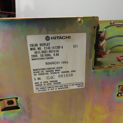 Hitachi A61L-0001-0074#A 14" Color CRT CNC Display Operator Control HMI 200V