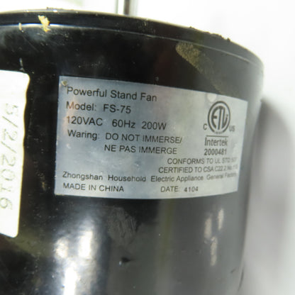 Zhongshan FS-75 Powerful Stand Fan Motor 120VAC 200W 1Ph Tested