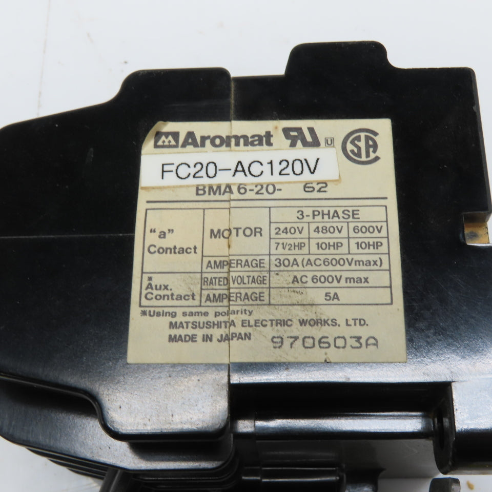 Aromat FC20-AC120V Size 0 18A Motor Starter 120VAC Coil 7.5-10A Overload 3Ph