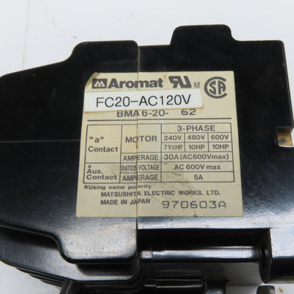 Aromat FC20-AC120V Size 0 18A Motor Starter 120VAC Coil 7.5-10A Overload 3Ph