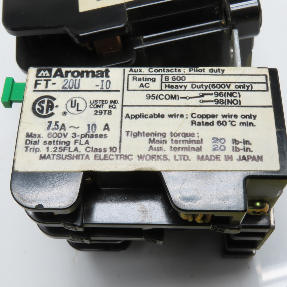Aromat FC20-AC120V Size 0 18A Motor Starter 120VAC Coil 7.5-10A Overload 3Ph