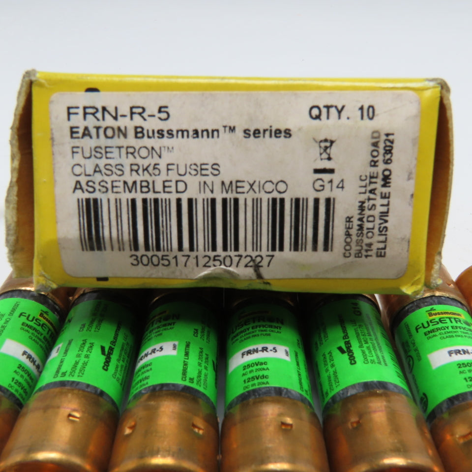 Bussmann FRN-R-5 5A 250V Fusetron Dual Element Time Delay RK5 Fuses Lot of 9