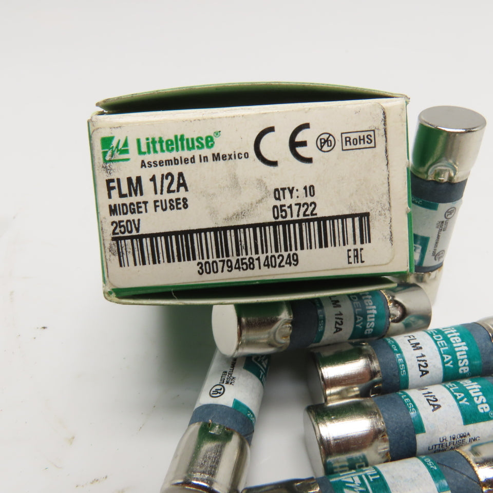 Littelfuse FLM 1/2A 1/2A 250V Time Delay Midget Fuse Lot of 9