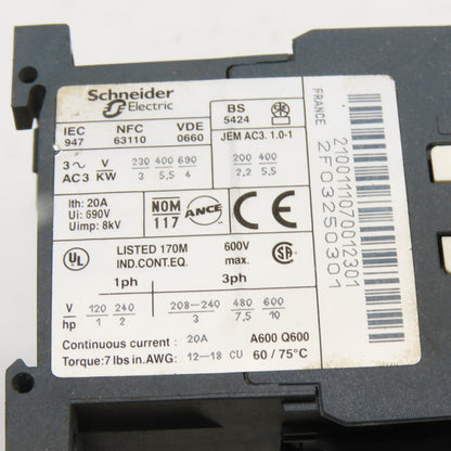 Square D LC2K12 10F7 110V 20A 10HP Reversing Contactor Assembly