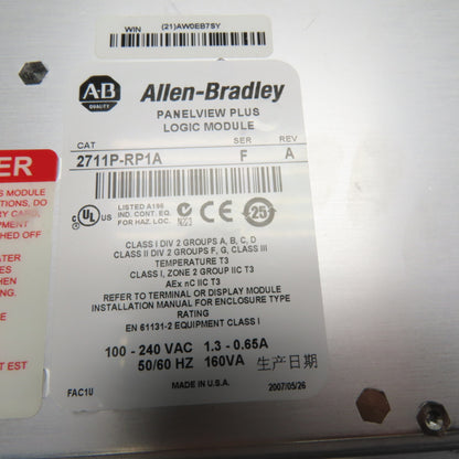 Allen-Bradley 2711P-T15C6A1 PanelView Plus 1500 Color Touch HMI 100-240 VAC