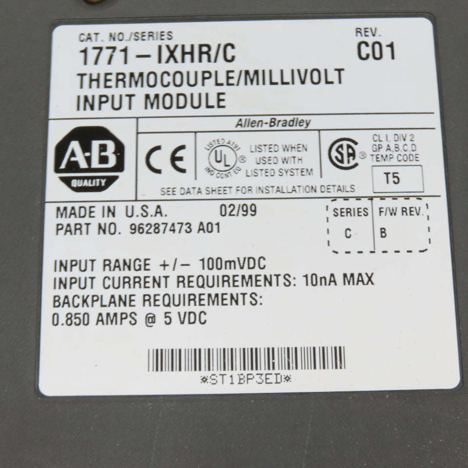 Allen-Bradley 1771-IXHR/C Thermocouple Millivolt Input Module PLC-5 8-Channel