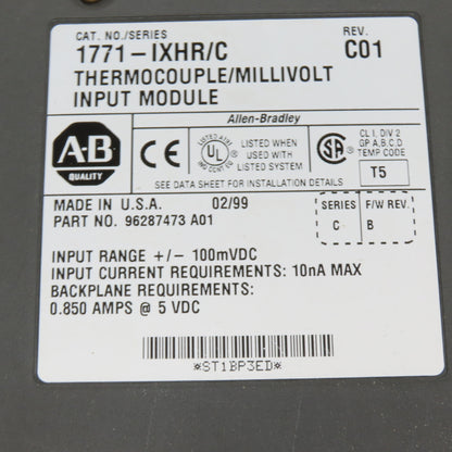 Allen-Bradley 1771-IXHR/C Thermocouple Millivolt Input Module PLC-5 8-Channel
