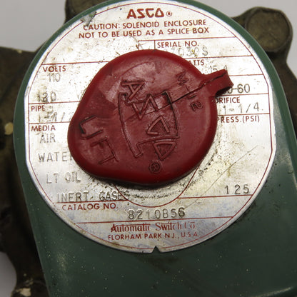ASCO 8210B56 Solenoid Valve 110V/120V 1.5" Pipe 125 PSI Brass
