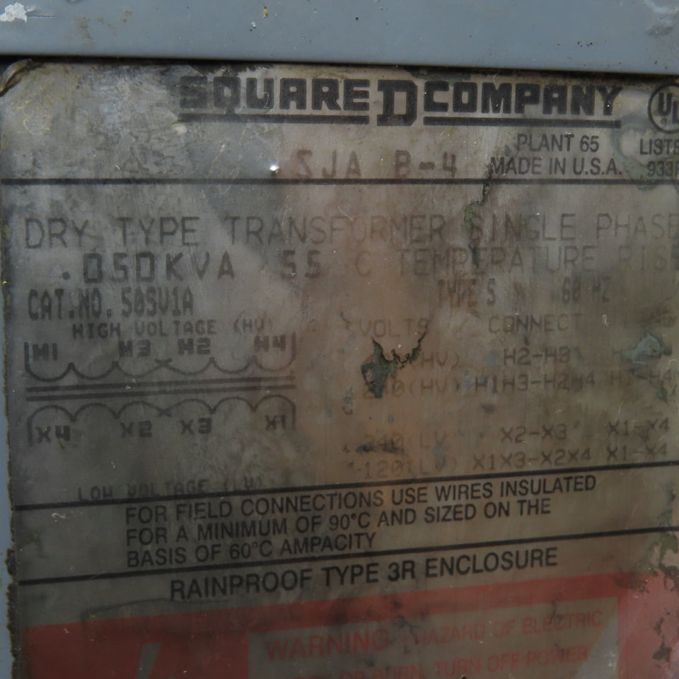 Square D 50SV1A 50VA Dry Type Transformer 240/480V to 120/240V 1Ph 3R
