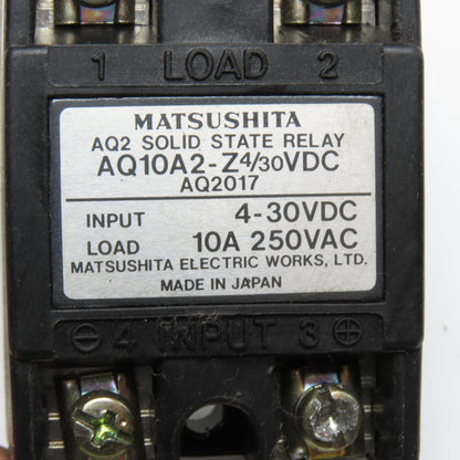 Matsushita AQ10A2-Z4/30VDC AQ2 Solid State Relay 10A 250VAC 4-30VDC Input
