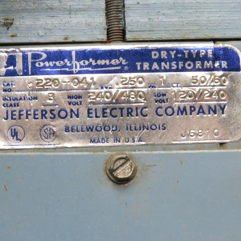 Jefferson 220-041 Dry-Type Transformer .250 kVA 240/480V 120/240V 1Ph