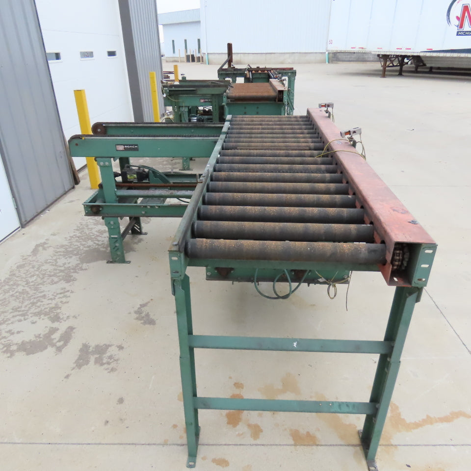 Roach 102"x25.5"BF Chain Drive Power Roller Transfer Conveyor 1/2HP 230/460V 3Ph