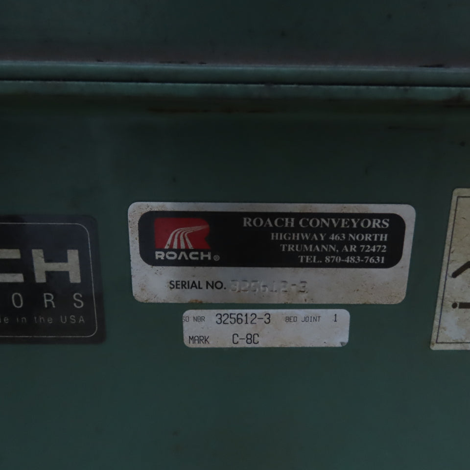 Roach 102"x25.5"BF Chain Drive Power Roller Transfer Conveyor 1/2HP 230/460V 3Ph