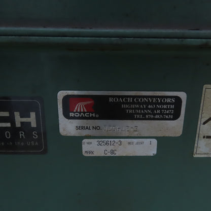 Roach 102"x25.5"BF Chain Drive Power Roller Transfer Conveyor 1/2HP 230/460V 3Ph
