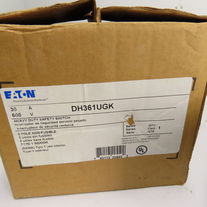 Eaton DH361UGK 30A Non-Fusible Heavy Duty Safety Disconnect Switch 600VAC 250VDC