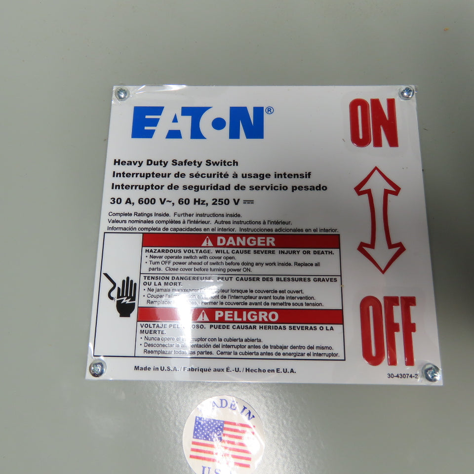 Eaton DH361UGK 30A Non-Fusible Heavy Duty Safety Disconnect Switch 600VAC 250VDC