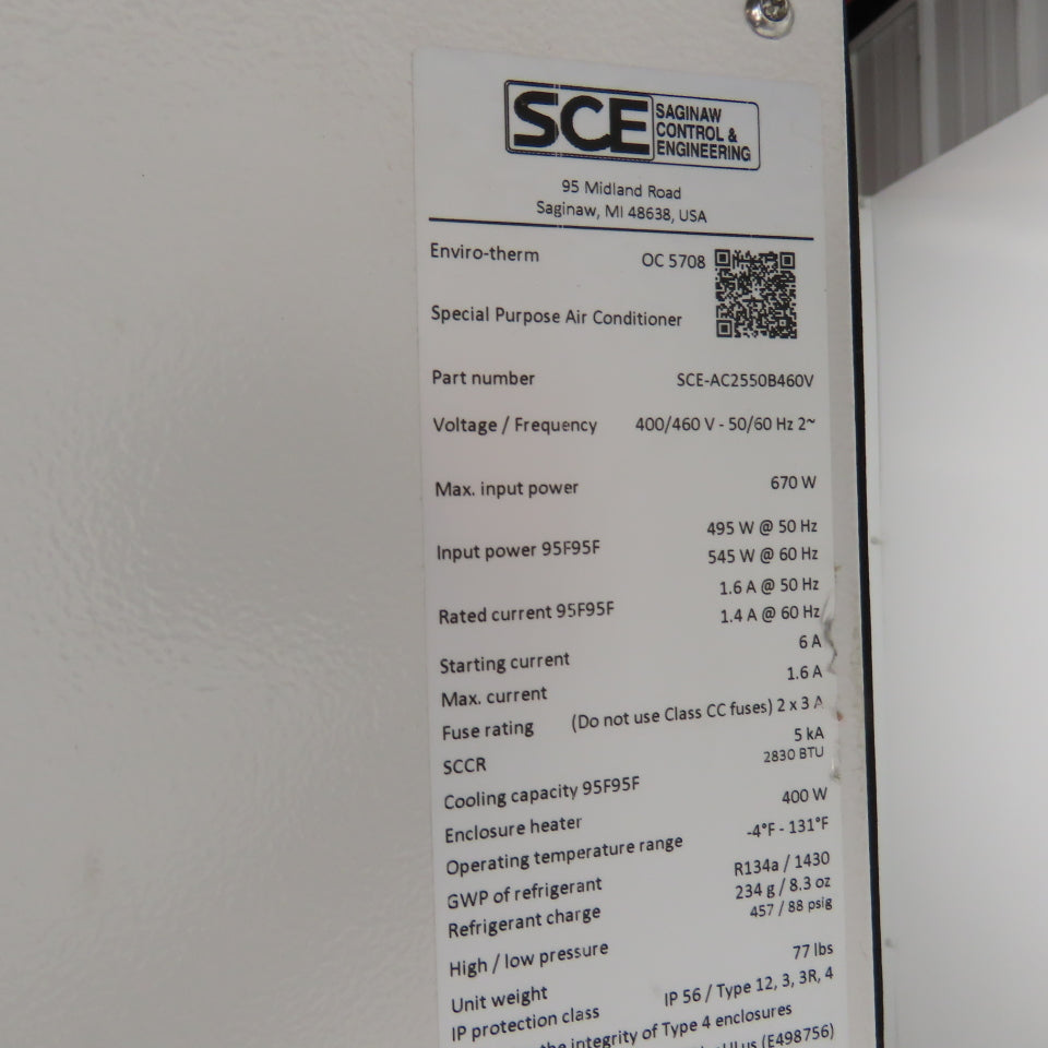 Saginaw SCE-AC2550B460V Enviro-Therm 2830 BTU Enclosure Air Conditioner 400/460V