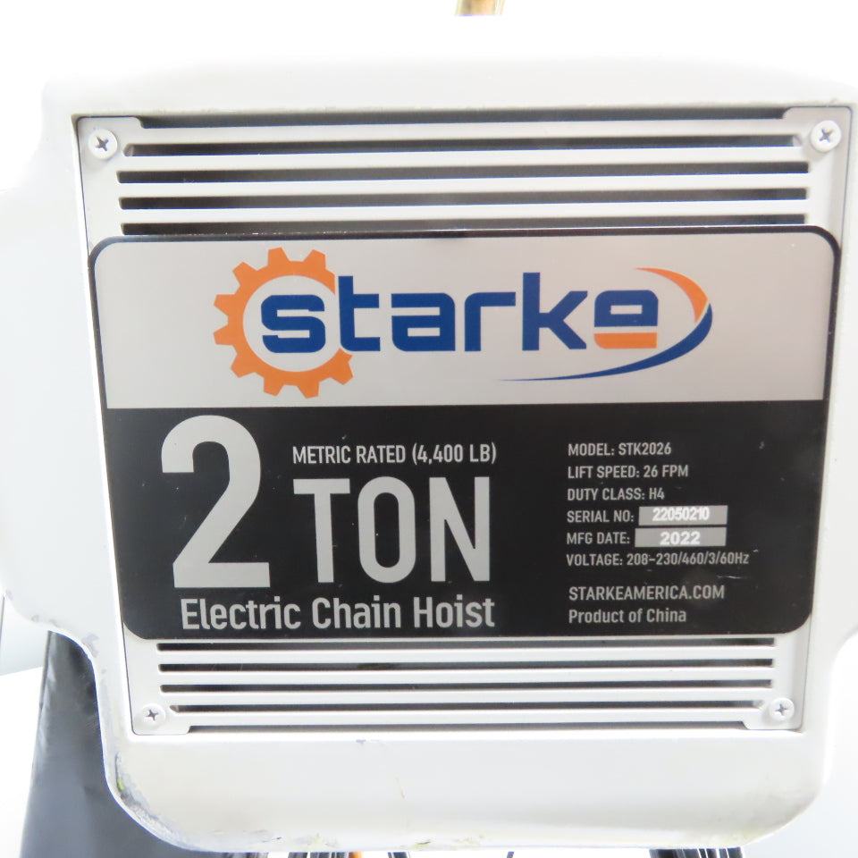Starke STK2026 2 Ton 4000LB Electric Chain Hoist 20' Lift 230/460V 3Ph