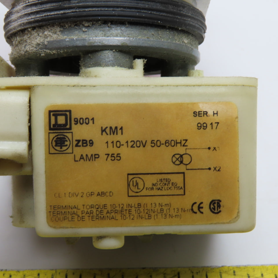 Square D ZB9 9001 KM1 110-120V 50-60Hz Red Mushroom Head E-Stop Push Button