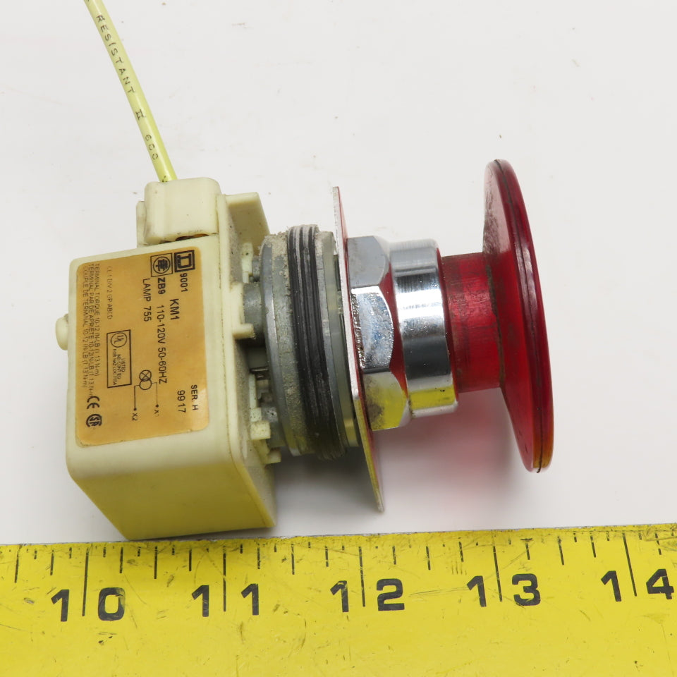 Square D ZB9 9001 KM1 110-120V 50-60Hz Red Mushroom Head E-Stop Push Button